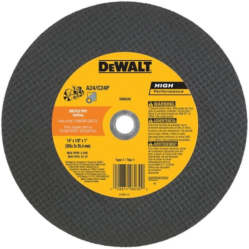 DeWalt DW8030 Ductile Pipe Cut-Off Wheel, 14" X 1/8" X 1", Type 1