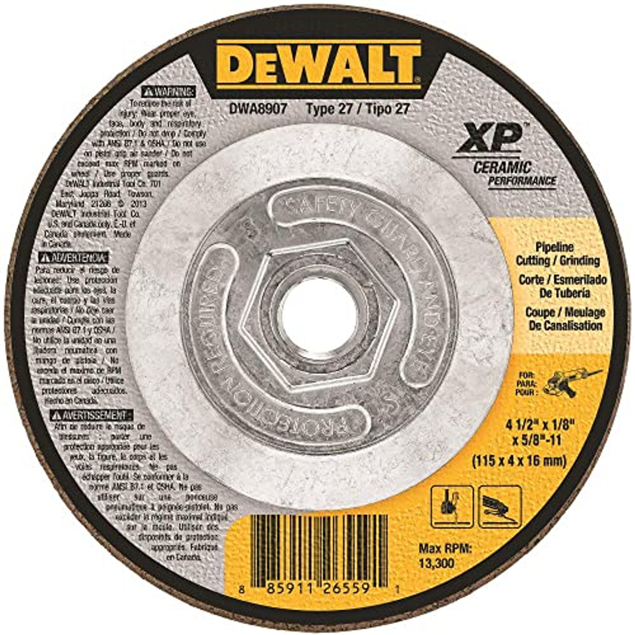 DEWALT DWA8907 Extended Performance Pipeline Grinding 4-1/2-Inch x 1/8-Inch x 5/8-Inch -11 Ceramic Abrasive