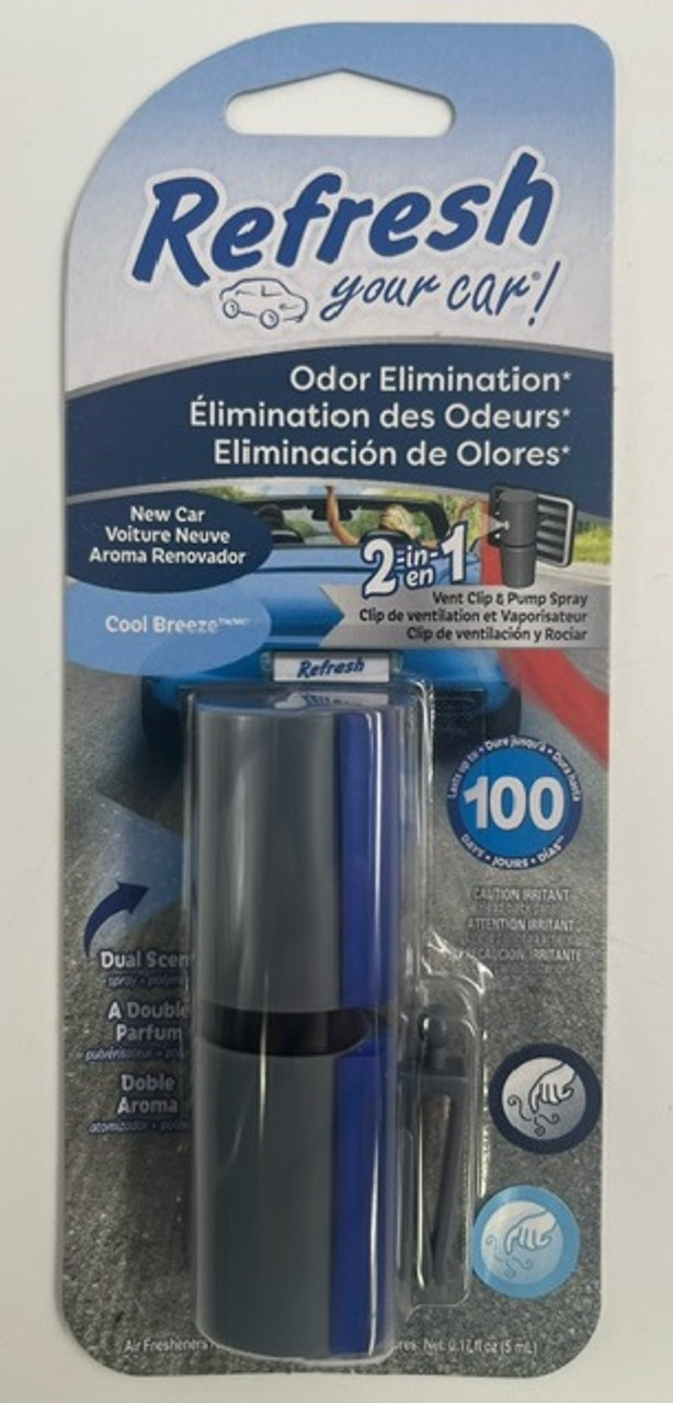 24 Pack Case - Refresh RVP302-1 Car Odor Eliminator Vent Clip & Pump Spray - Cool Breeze