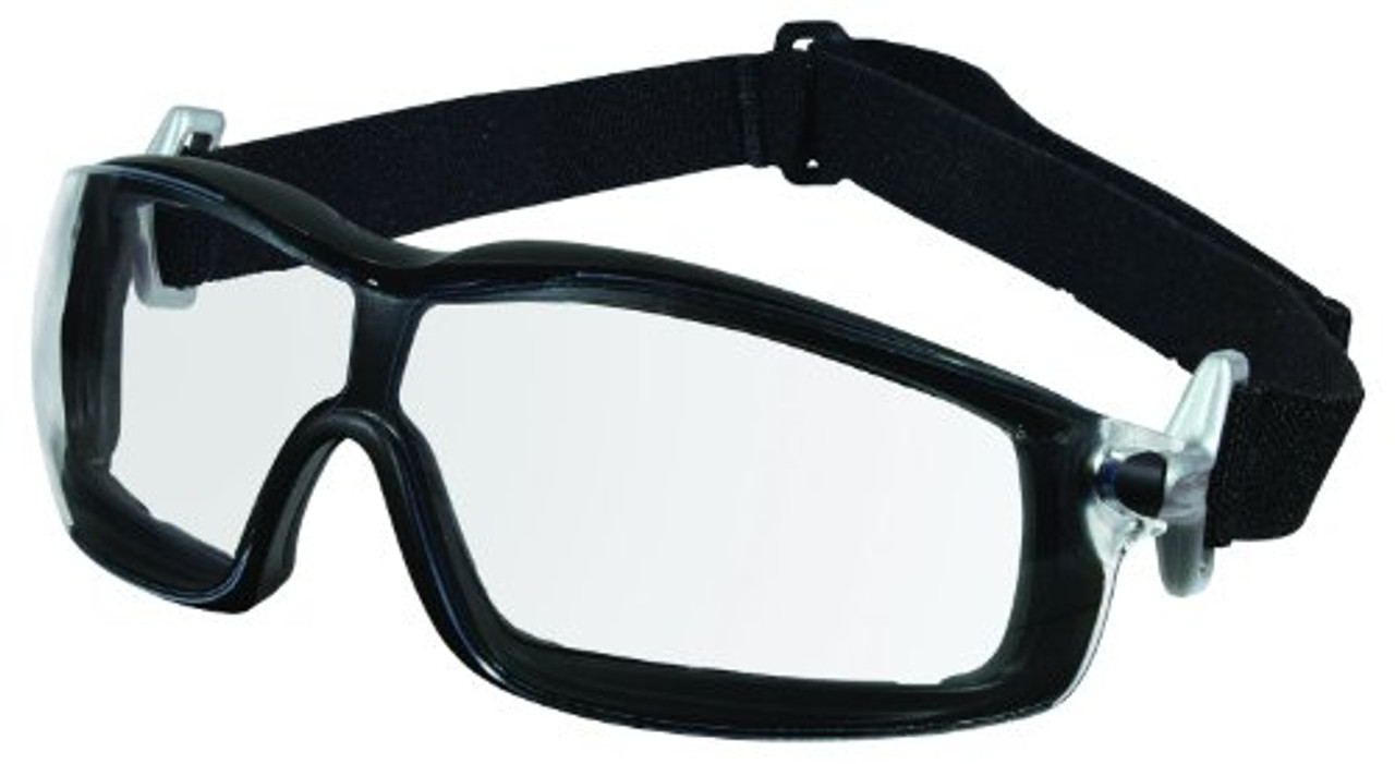 MCR Safety RT110AF Rattler Nylon Indirect Vented Elastic Strap Dielectric Glasses with Black Frame and Clear Anti-Fog Lens