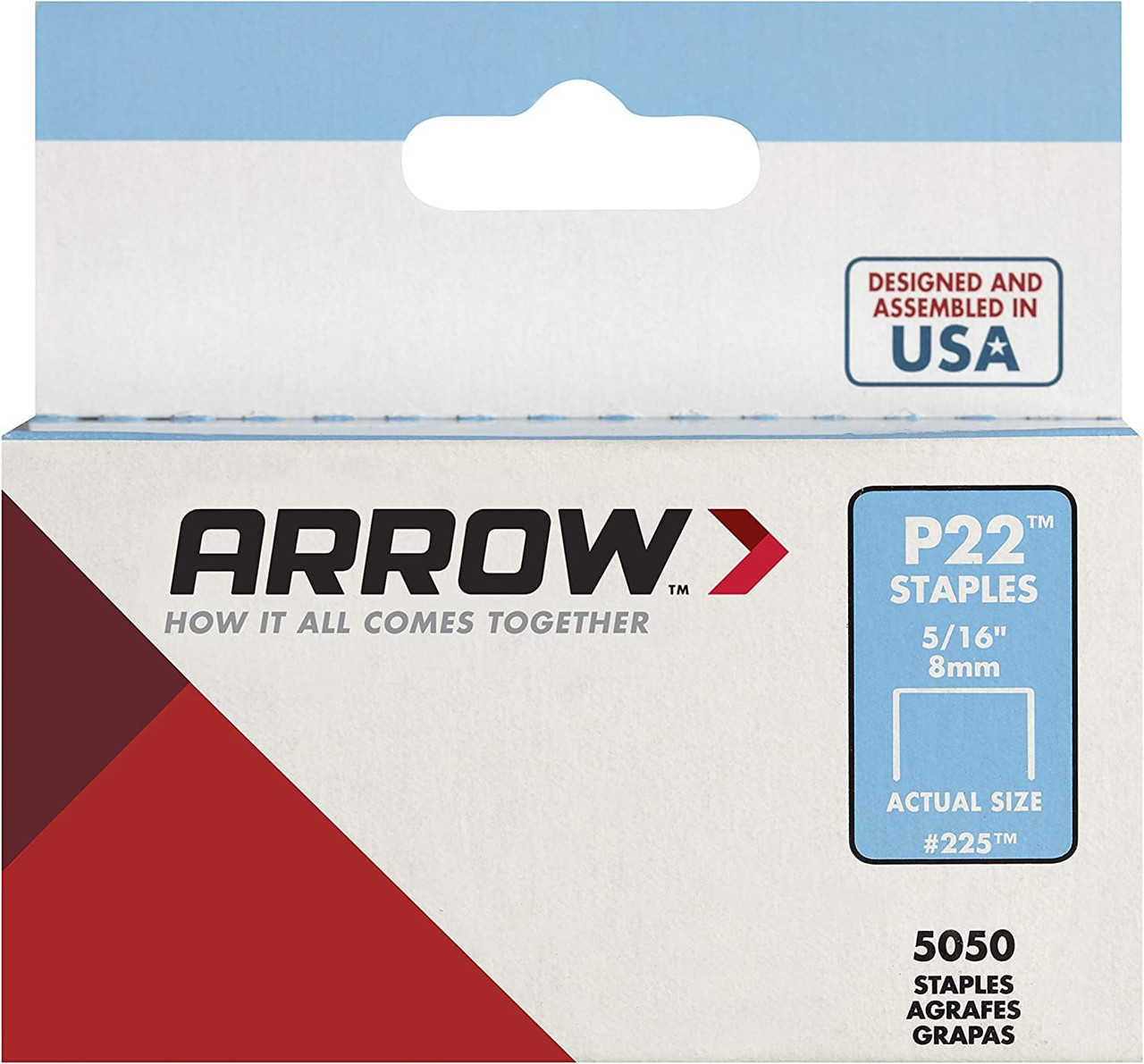 Arrow 225 Heavy Duty P22 Staples for Use with Plier-Type Paper and Bag Staplers in Restaurants, Offices, Classrooms, 5050-Pack, 5/16-Inch Leg Length, 7/16-Inch Crown Width