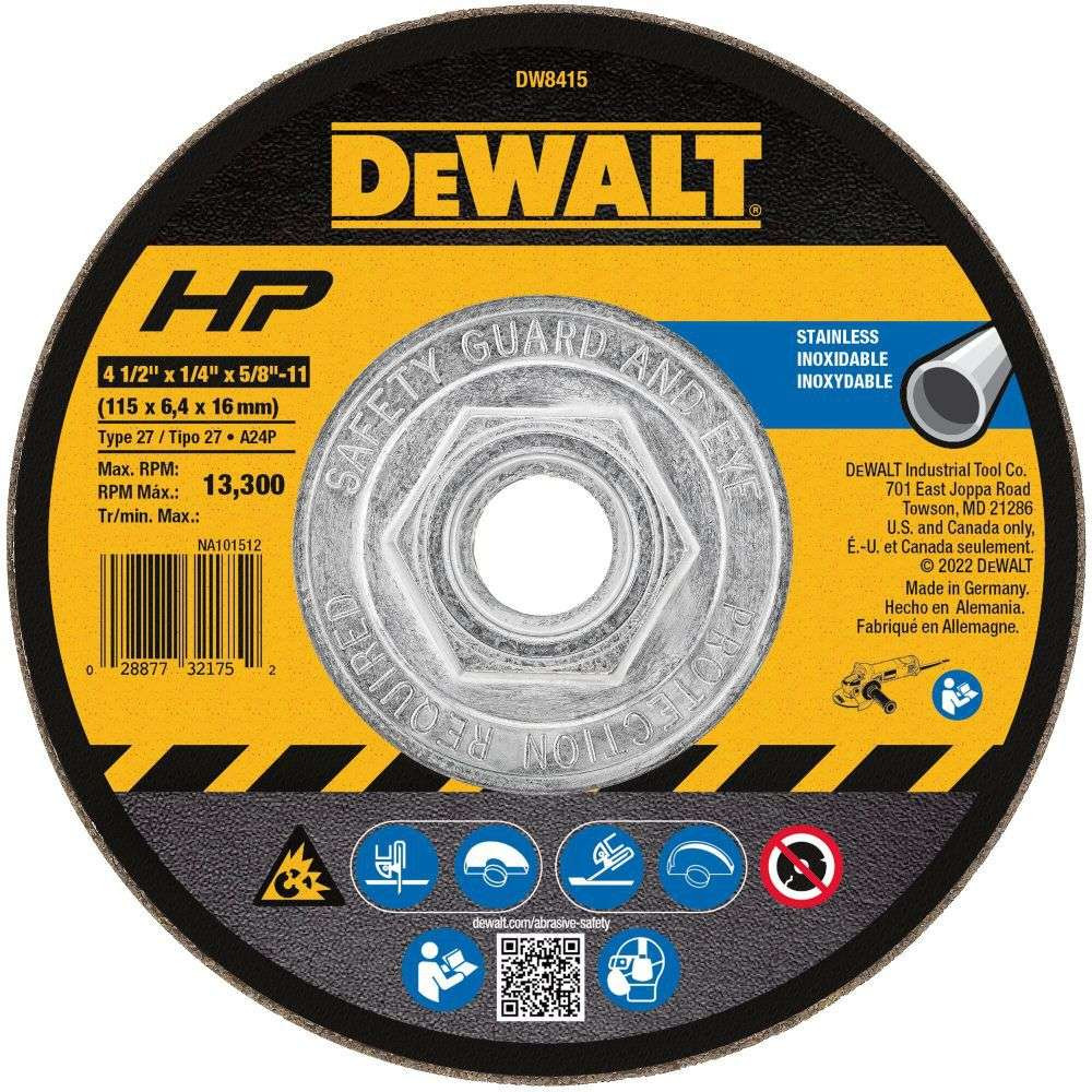 DeWalt DW8415 4-1/2in x 1/4in x 5/8in-11 Stainless Steel Grinding Wheel