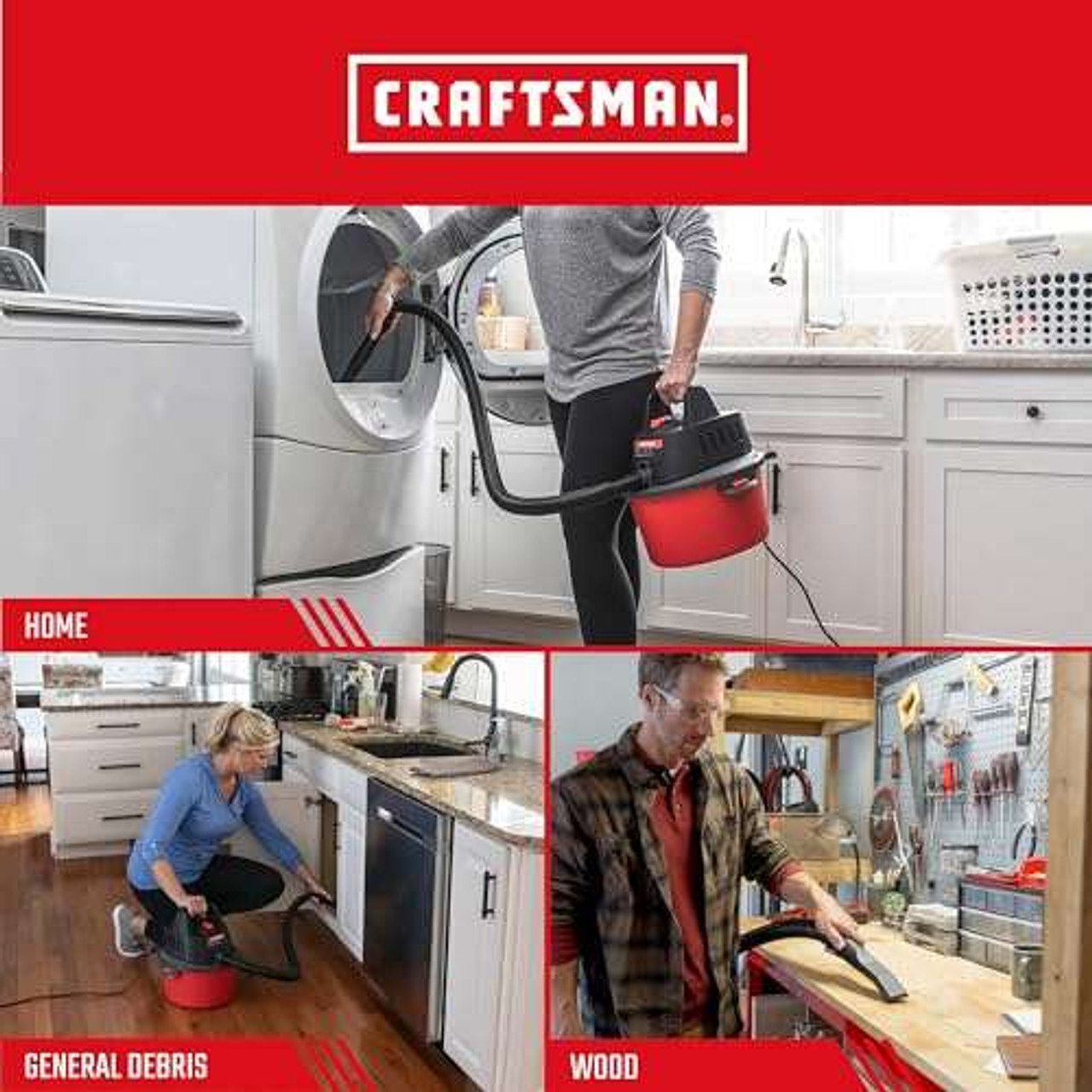 CRAFTSMAN CMXZVBE38737 Genuine General Debris Wet Dry Vac Replacement Filter Bags with Retaining Band for Most CRAFTSMAN 2 to 2.5 Gallon Shop Vacuums and Powerhead Bucket Vac, 3-Pack