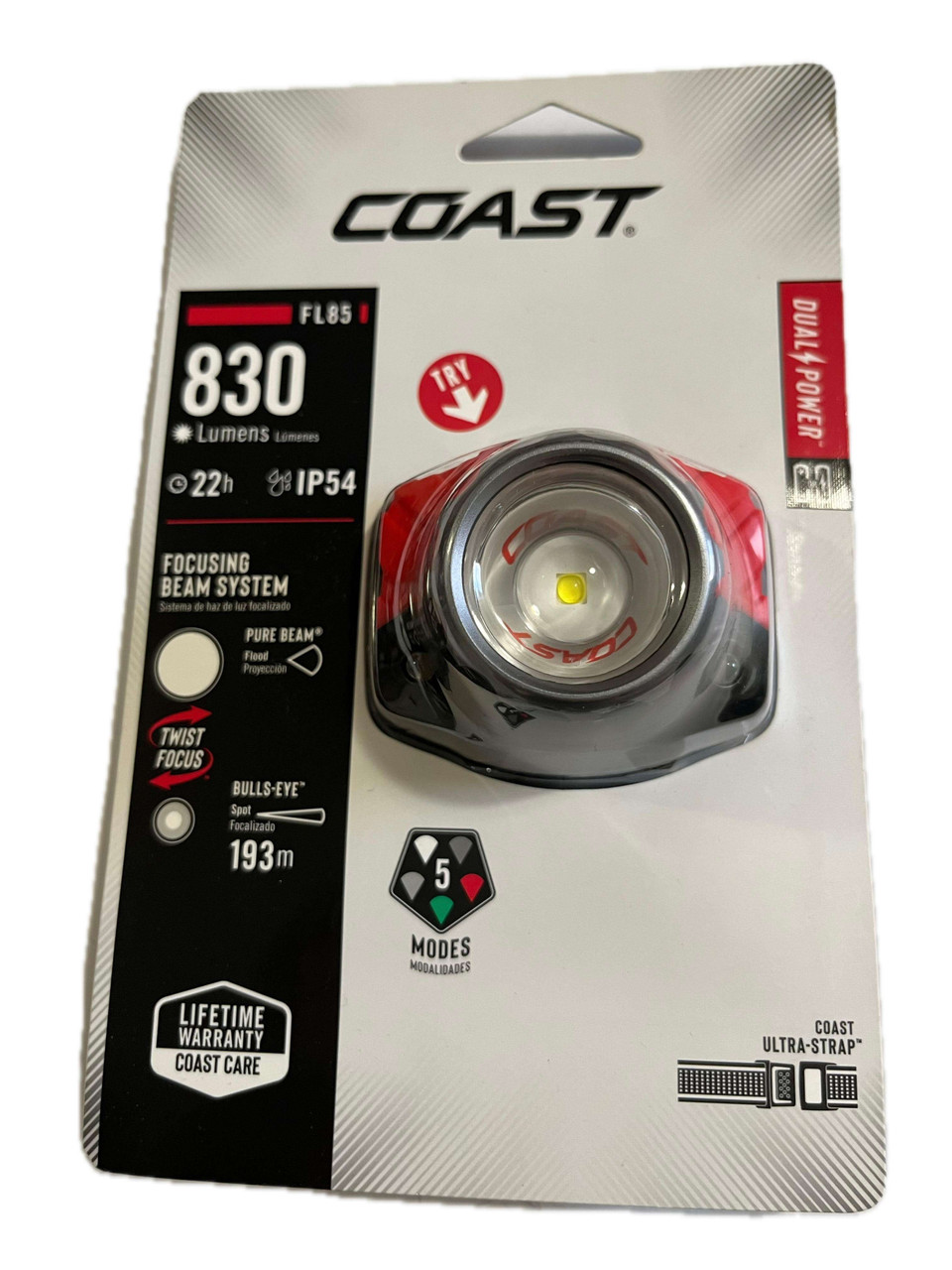 COAST FL85 Dual-Color Pure Beam Focusing LED Headlamp 830 LUMENS