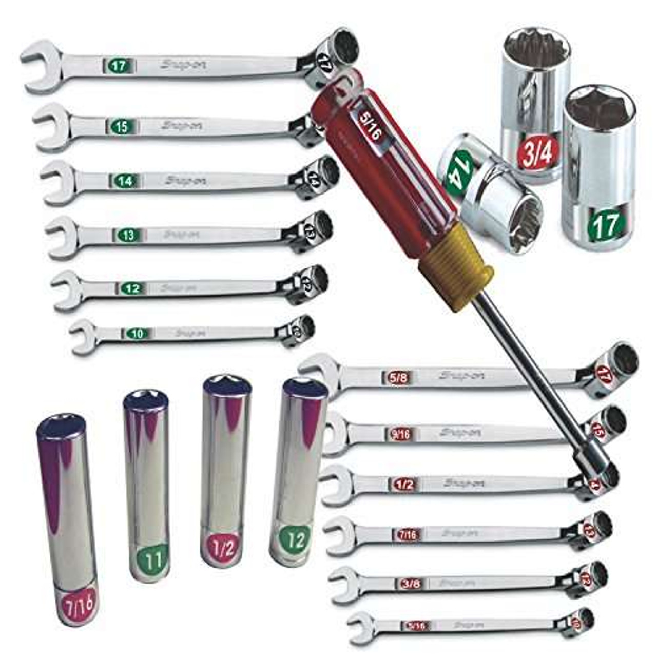 Chrome Socket Labels - (60-Labels) Green Edition tough chrome foil tool decals, great for mechanics & homeowners, Socket Set stickers that fit all brands of fine tools