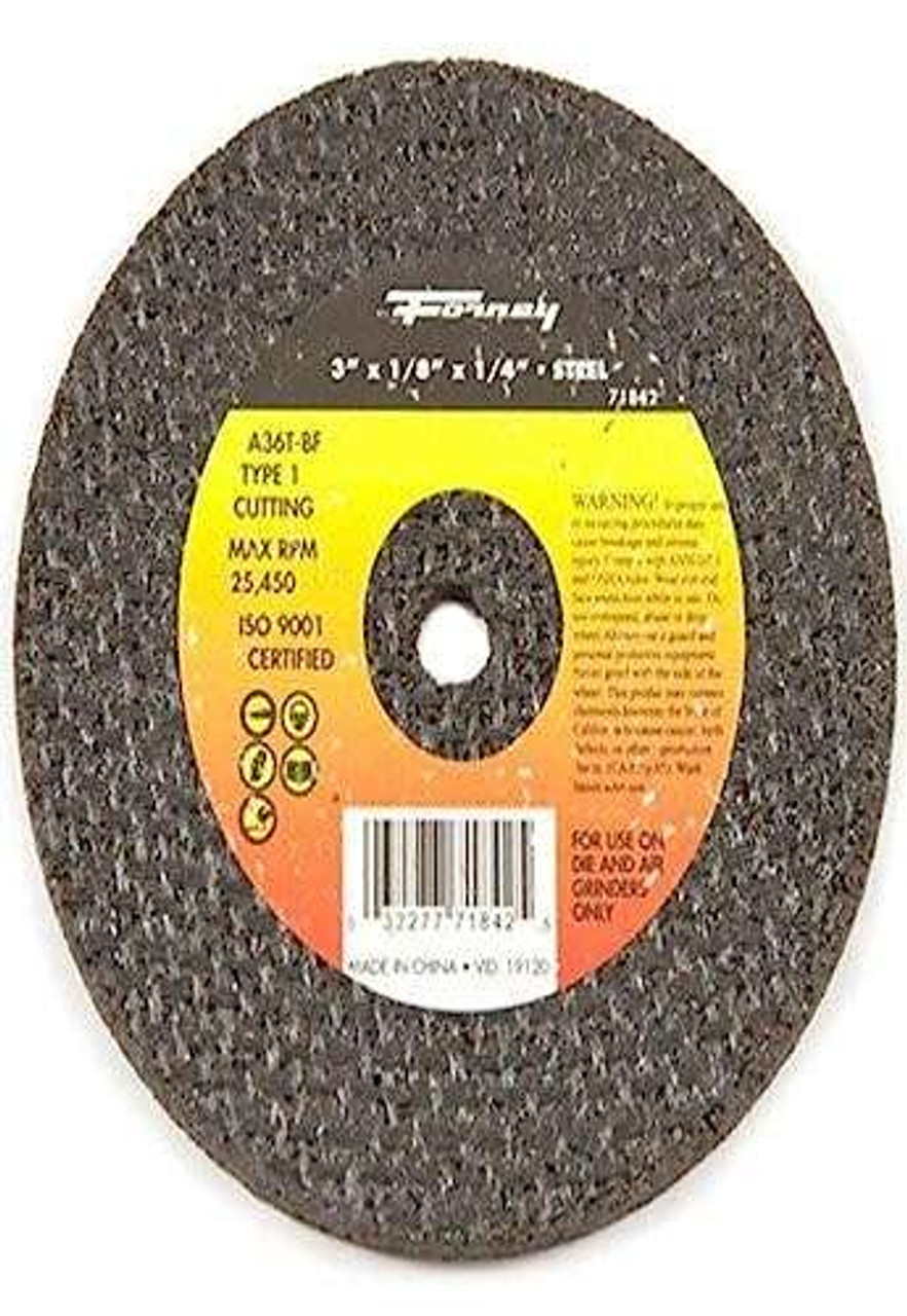 Forney 71842 (1-Wheel) Cut-Off Wheel with 1/4" Arbor, Metal Type 1, A36T-BF, 3" x 1/8"