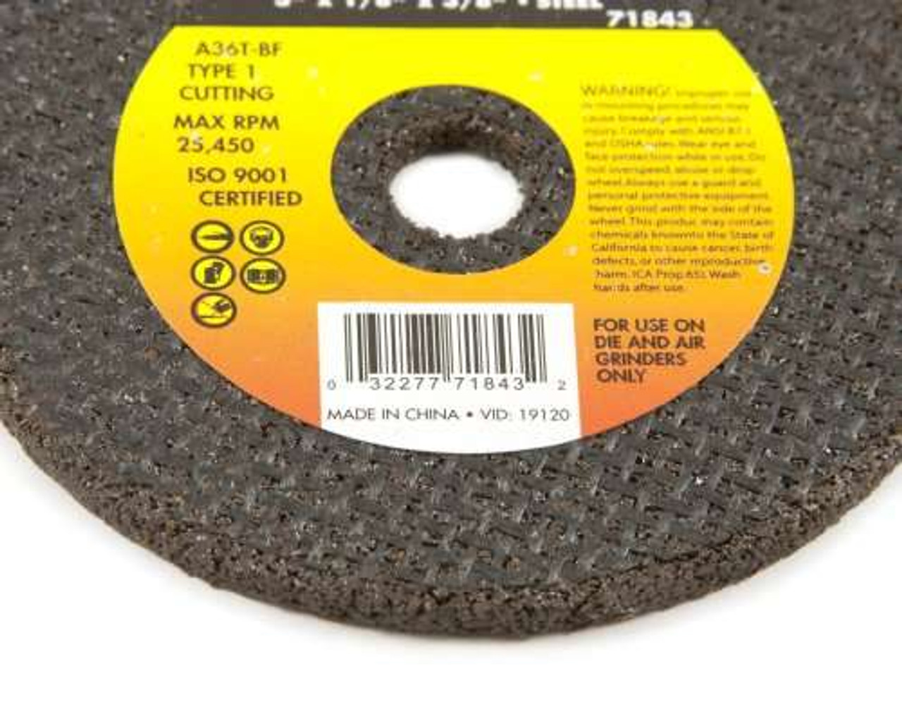 Forney 71843 (1-Wheel) Cut-Off Wheel with 3/8" Arbor, Metal Type 1, A36T-BF, 3" x 1/8"