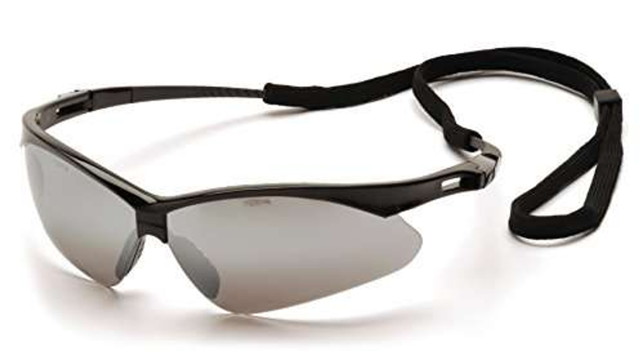 Pyramex (1-Pair) PMXTREME Eyewear Black Frame Silver Mirror Lens With Black Lanyard (SB6370SP)