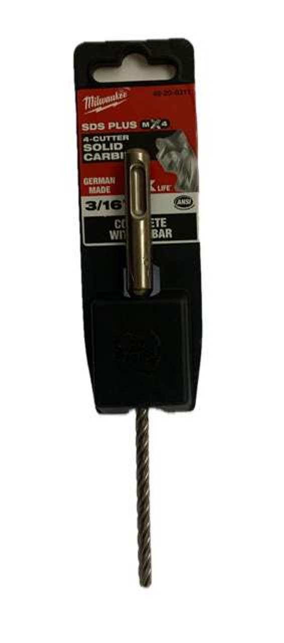 Milwaukee (48-20-8311) 3/16" x 6" SDS Plus 4-Cutter with Concrete Rebar Drill Bit