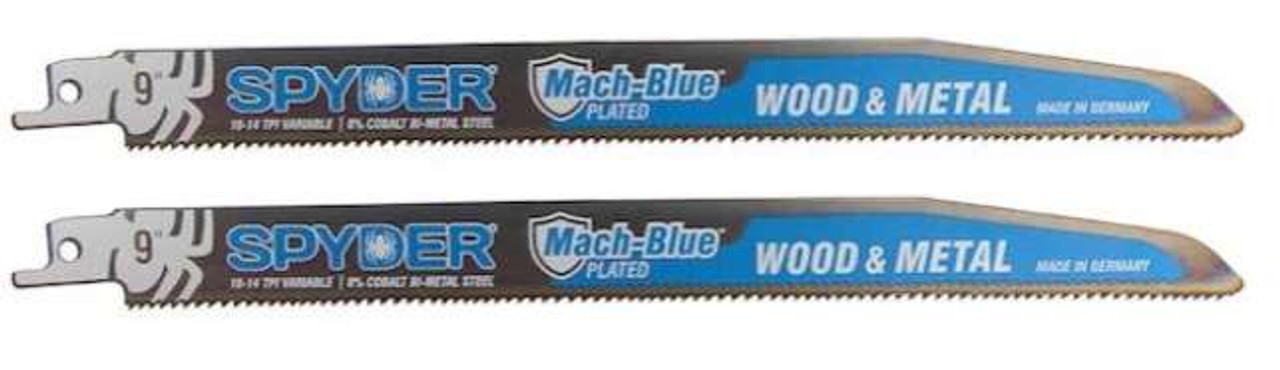 2-Pack Spyder 200322 Mach-Blue 10/14TPI 9" Reciprocating Saw Blades, Wood & Metal