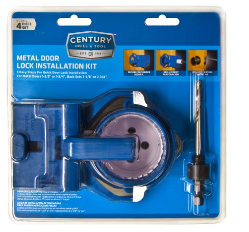 Century Drill and Tool 4-Piece 5910 Shark Tooth Bi-Metal Hole Saw Metal Door Lock Installation Kit