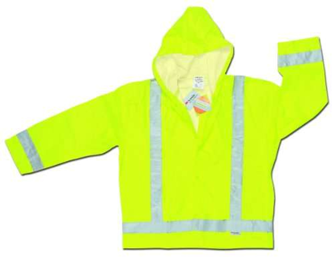 MCR Safety 500RJHX3 Luminator Class 3 Polyester/Polyurethane Jacket with Attached Hood and 3M Silver Reflective Stripes, Lime Green, 3X-Large
