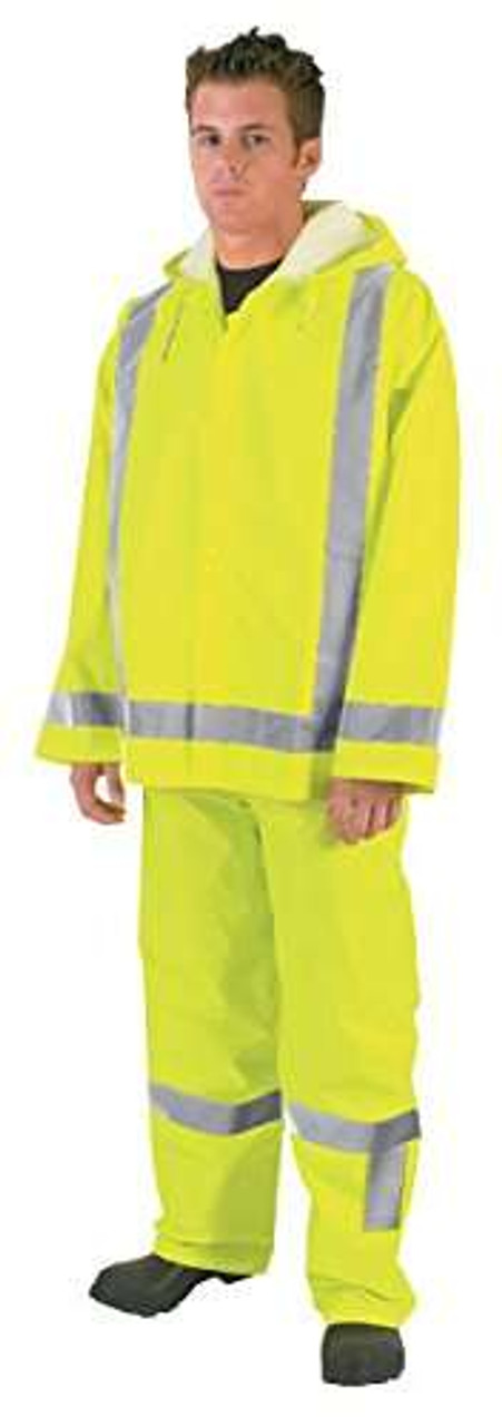 MCR Safety 500RJHX3 Luminator Class 3 Polyester/Polyurethane Jacket with Attached Hood and 3M Silver Reflective Stripes, Lime Green, 3X-Large