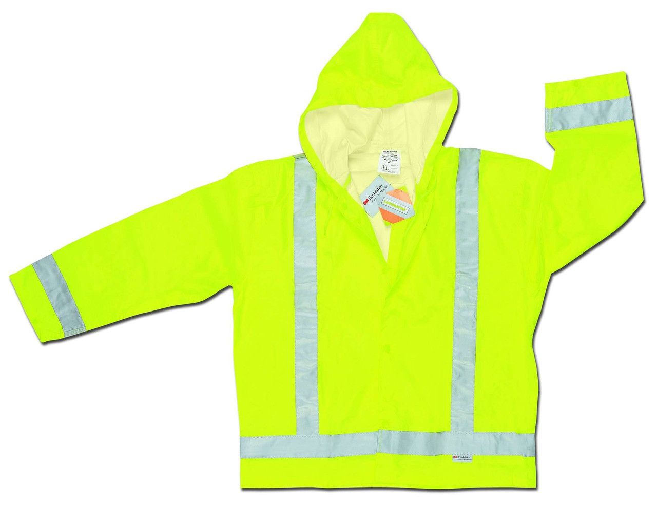 MCR Safety 500RJHX2 (2X-Large) Luminator Class 3 Polyester/Polyurethane Jacket with Attached Hood and 3M Silver Reflective Stripes, Lime Green