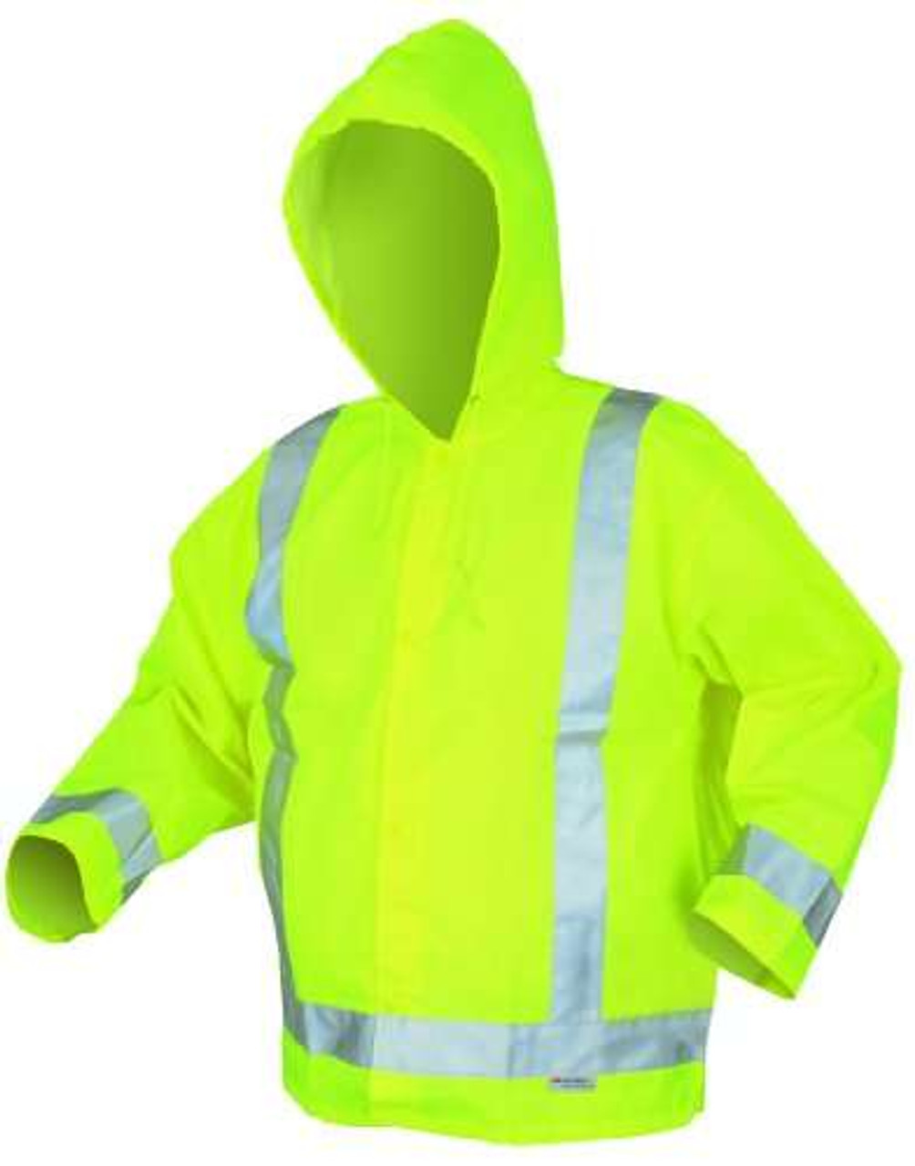 MCR Safety 500RJHL (Size-Large) Luminator Type R, Class 3 Polyester/Polyurethane Jacket with Attached Hood and 3M Silver Reflective Stripes, Lime Green