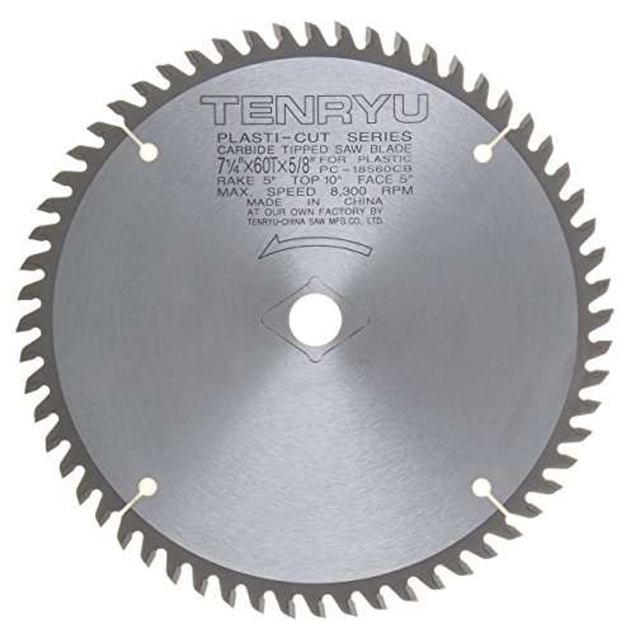 Tenryu (1-Blade) PC-18560CB 7-1/4" Carbide Tipped Saw Blade (60 Tooth ATAF Grind - 5/8"Ko Arbor - 0.079 Kerf)
