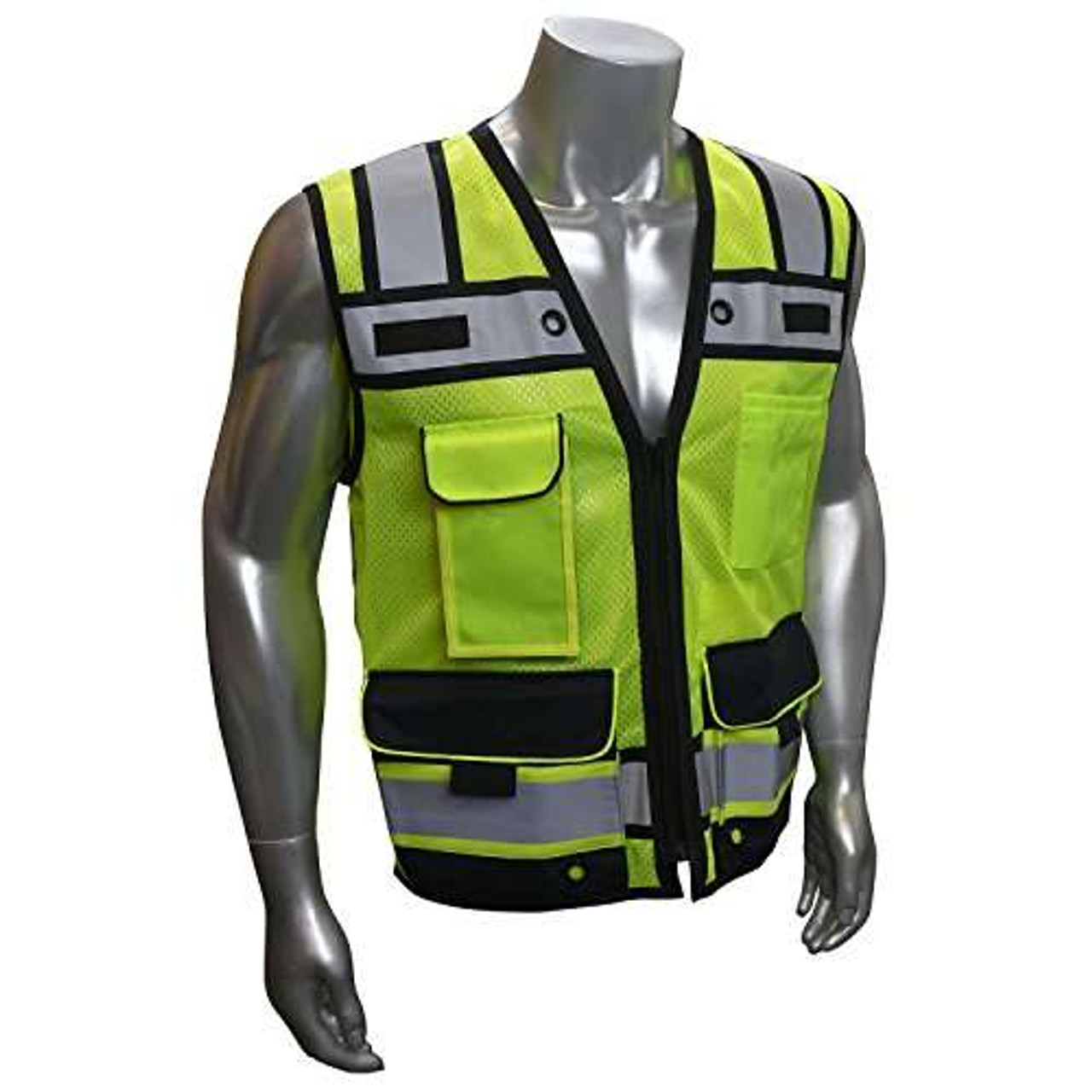 Radians SV65-2ZGM-S Heavy Duty Surveyors Safety Vest with Zipper, Large Plan Pocket, Hi-Viz Green, Customized "UMC Inc." Logo on back