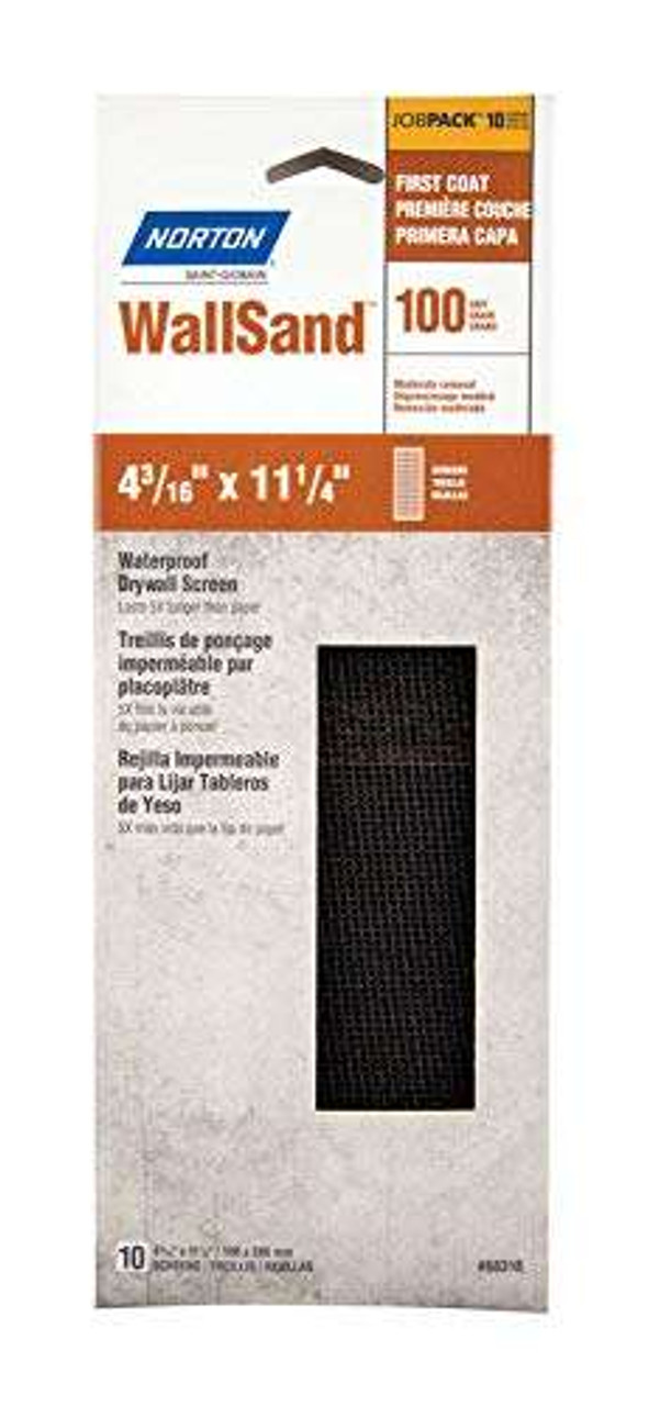 Norton 10 Pack 100 Grit Waterproof Drywall Sanding Screen, 4-3/16" X 11-1/4" (68318)