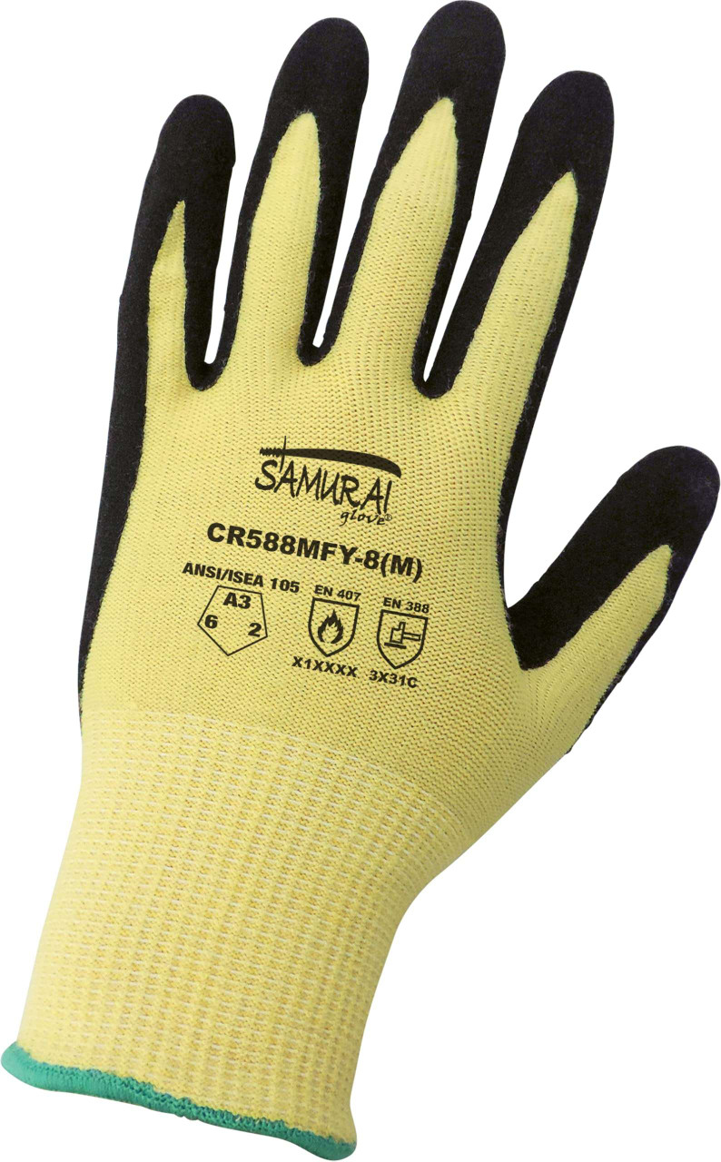 Global Glove (12-Pair Size Large) CR588MFY-9(L) - Samurai Glove - Cut Resistant Nitrile Palm-Coated Gloves