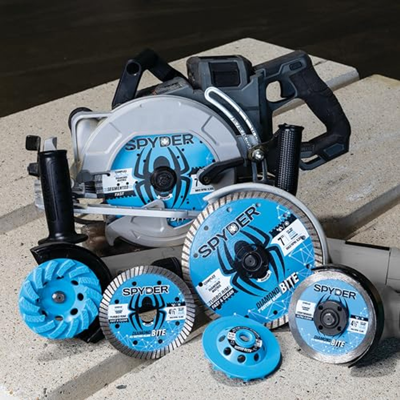 Spyder Diamond Bite 14" Diameter Wet/Dry Segmented Rim Diamond Cutting Blade for Table Saws and Cement/Concrete Cutters, Fast Cuts, 1" Arbor with 20mm Adapter Bushing (14126)