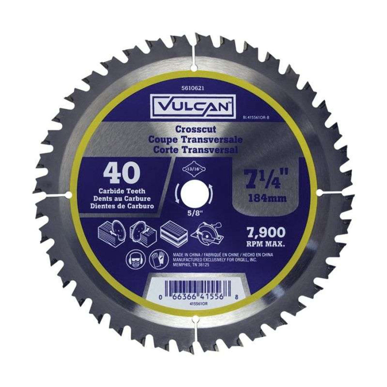 Vulcan 7-1/4" 40T Crosscut Carbide Tooth Circular Saw Blade 5610621