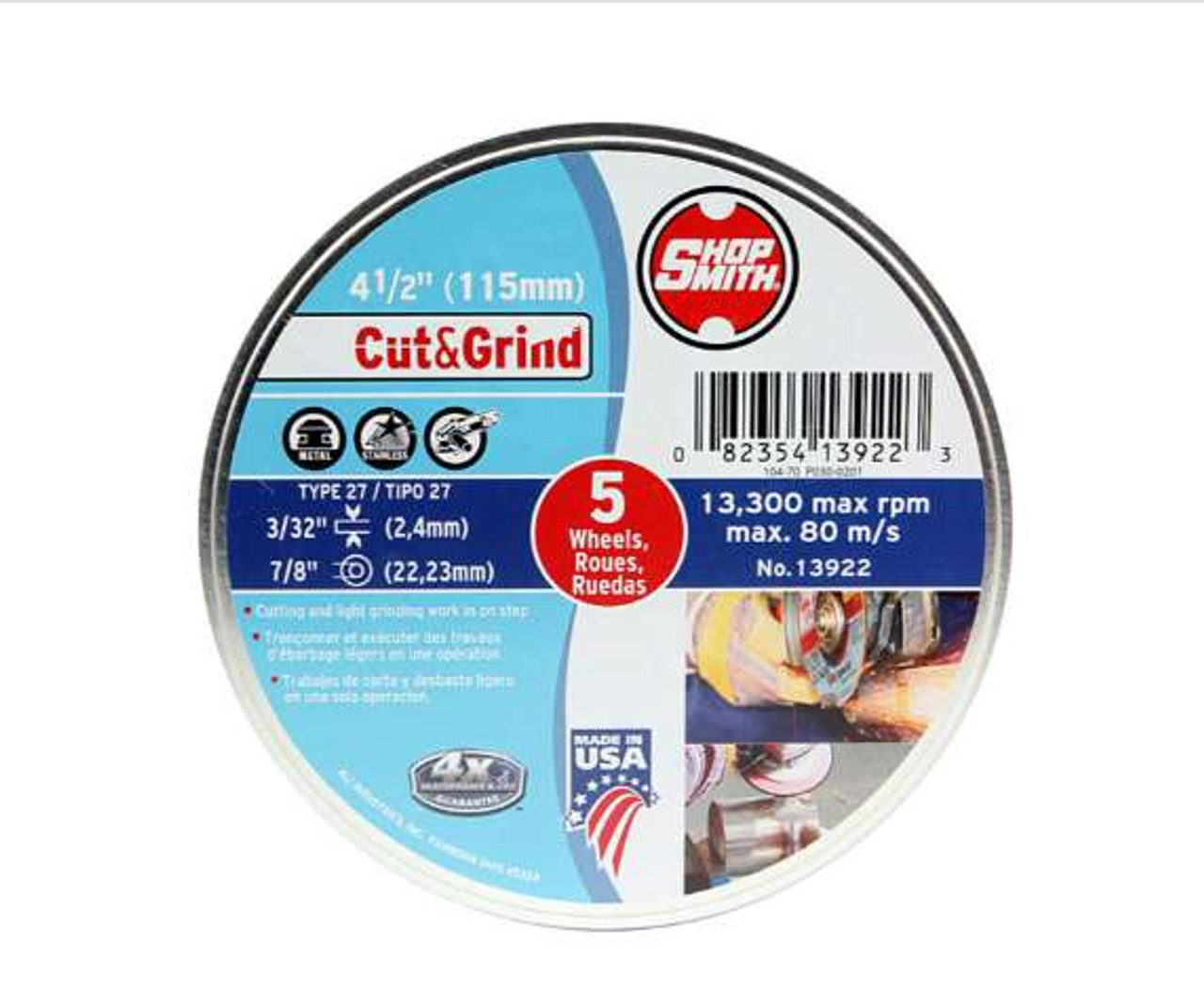 Shop Smith 5-Pack 4.5-Inch Type 27 Metal Grinding Wheels (13922)