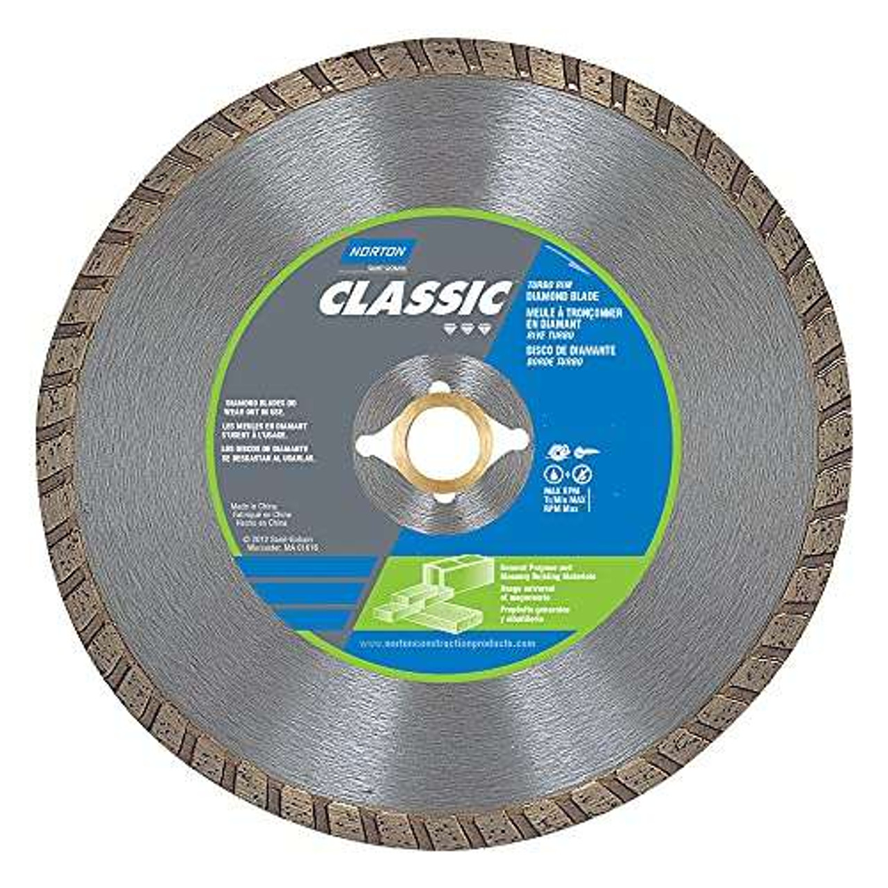 Norton Classic 1-Pack Diamond Blade, 10" Diameter x 0.100" Thickness x 1-7/8-5/8, 0.275" Segment (07660701201)