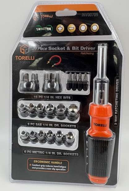 Torelli 29 Piece 1/4" Drive Socket and Ratcheting Bit Driver Set INV00709