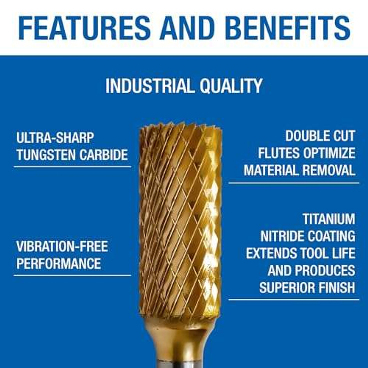 Champion Cutting Tool Double Cut Titanium Nitride Coated Carbide Bur (SB3 TIN DC) Champion Cutting Tool Double Cut Titanium Nitride Coated Carbide Bur (SB3 TIN DC)