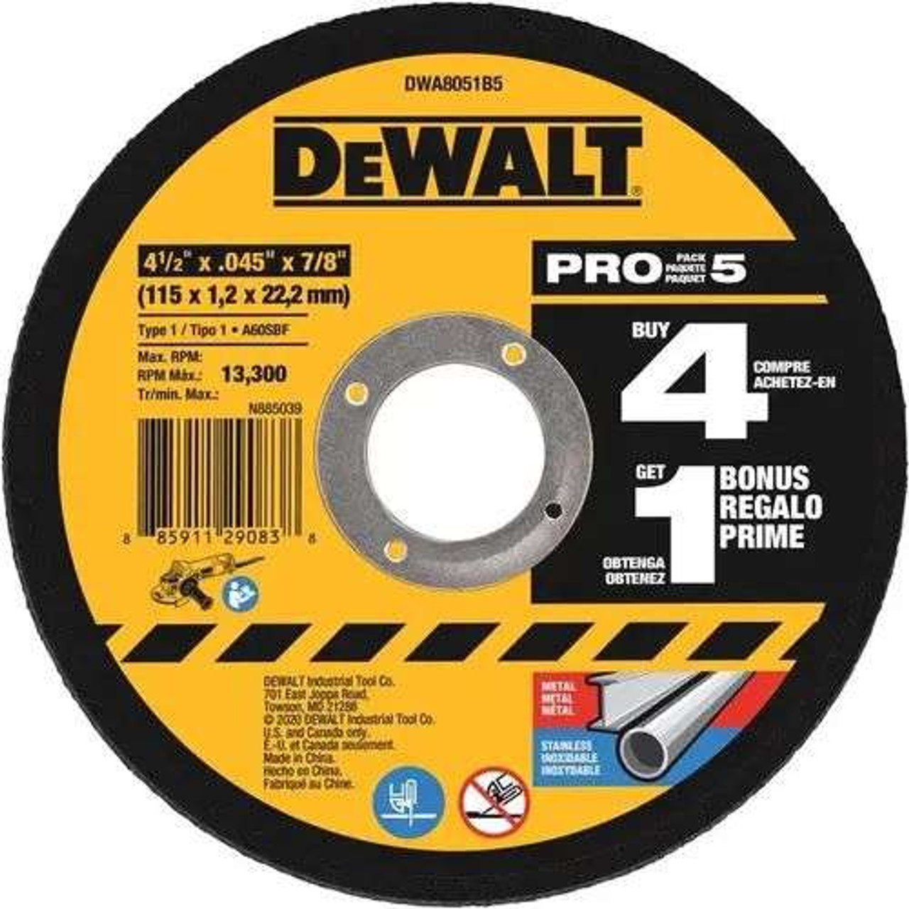 DEWALT 5-Pack 4-1/2" x 7/8" T1 Cutting Wheel 5-pack 4-1/2" X 7/8" T1 Cutting Wheel (DWA8051B5)