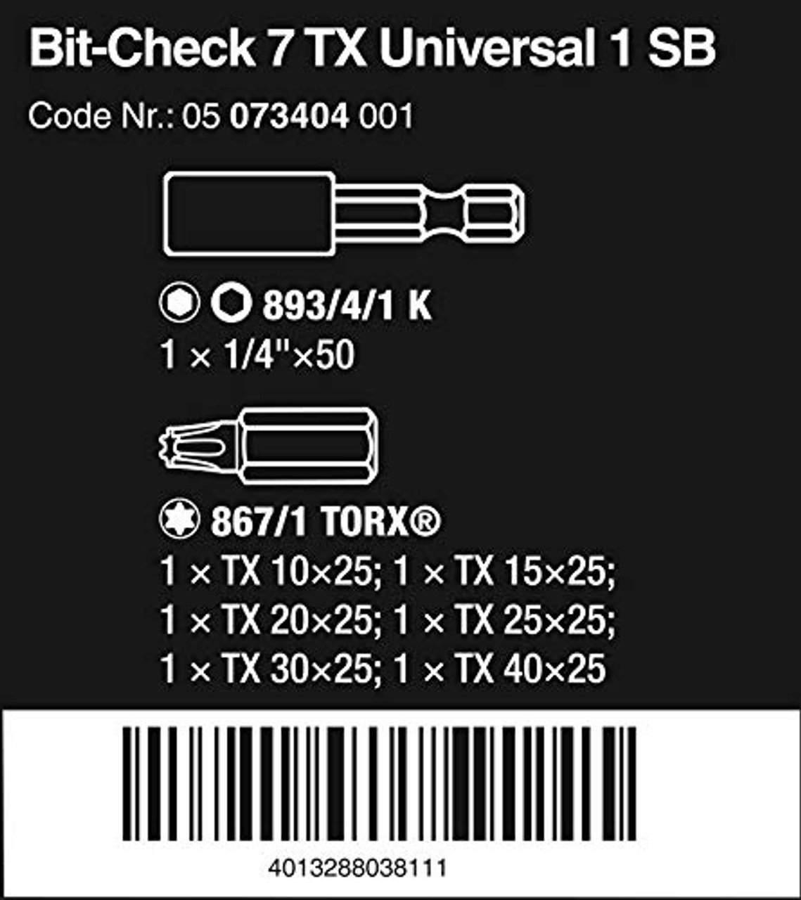 Wera 1 set, 6 Piece Mini Bit Check Professional Torx TX10-TX40 (5073404001) Wera 1 set, 6 Piece Mini Bit Check Professional Torx TX10-TX40 (5073404001)
