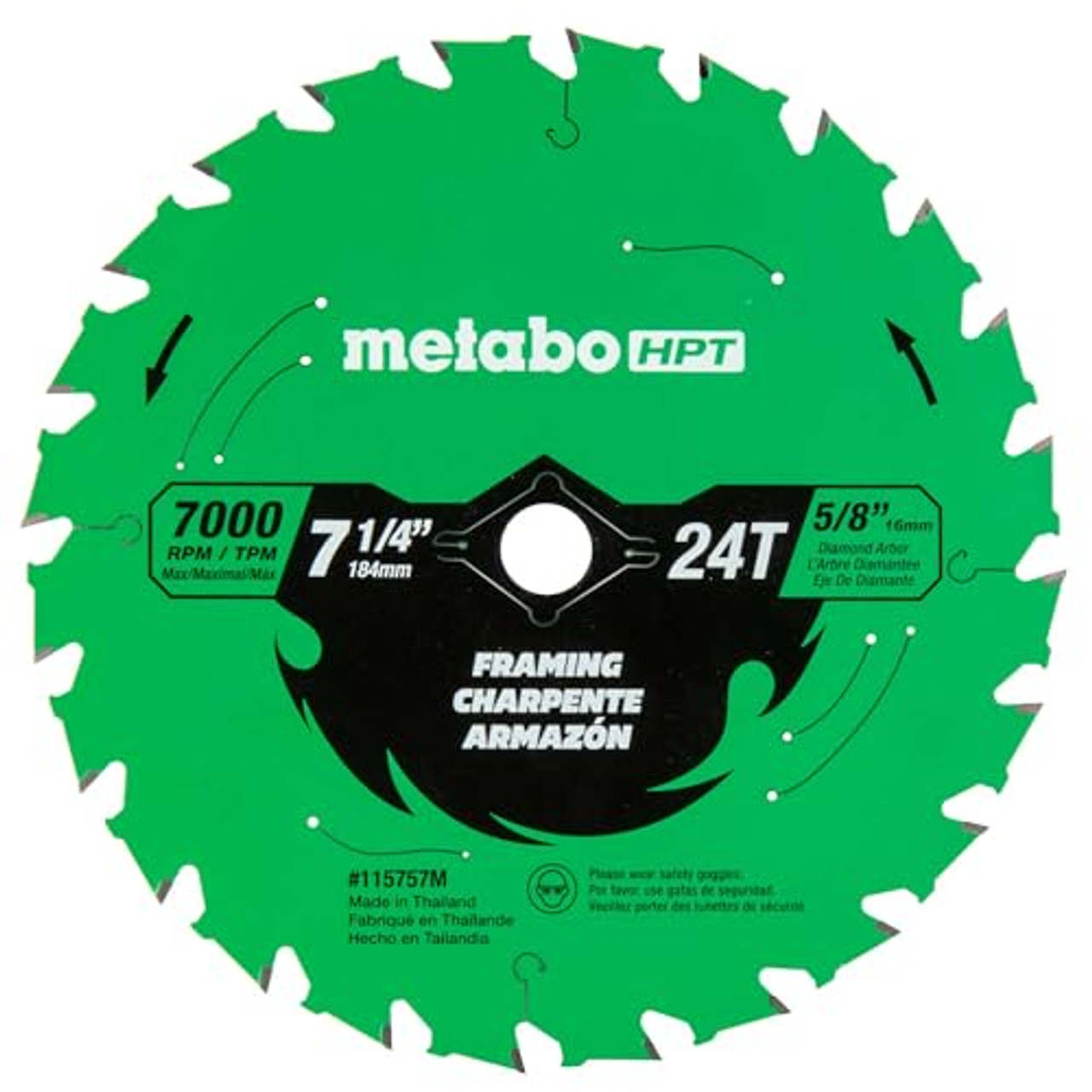 10 Pack Metabo 115757M-10 HPT Circular Saw Framing Blade, 7-1/4" x 24T Tungsten Carbide Circular Saw Blades