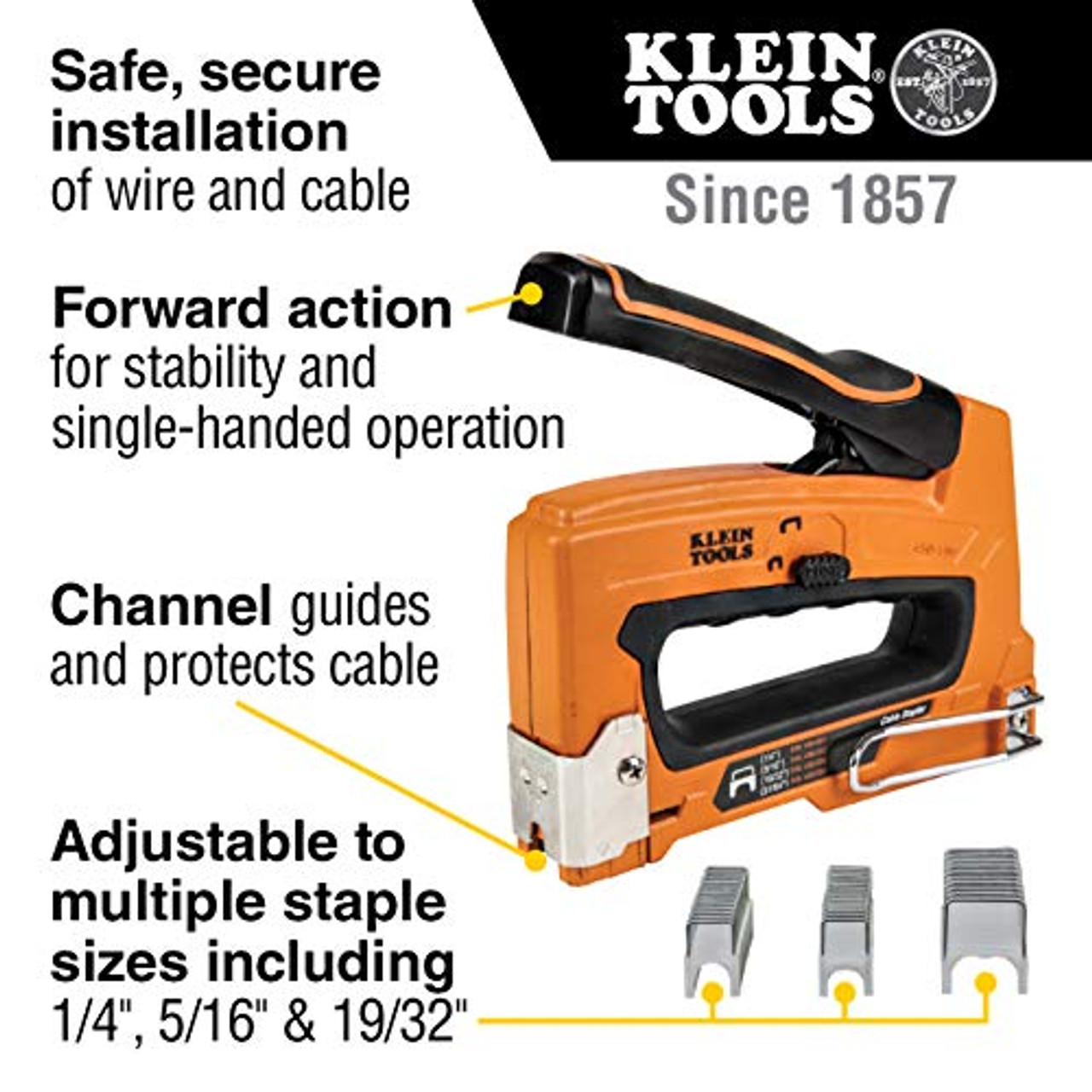Klein Tools Heavy Duty Staples, 5/16 x 5/16-Inch Insulated Staples for Coax, CAT3, CAT5e Cables, for Klein Tools Stapler No. 450-100