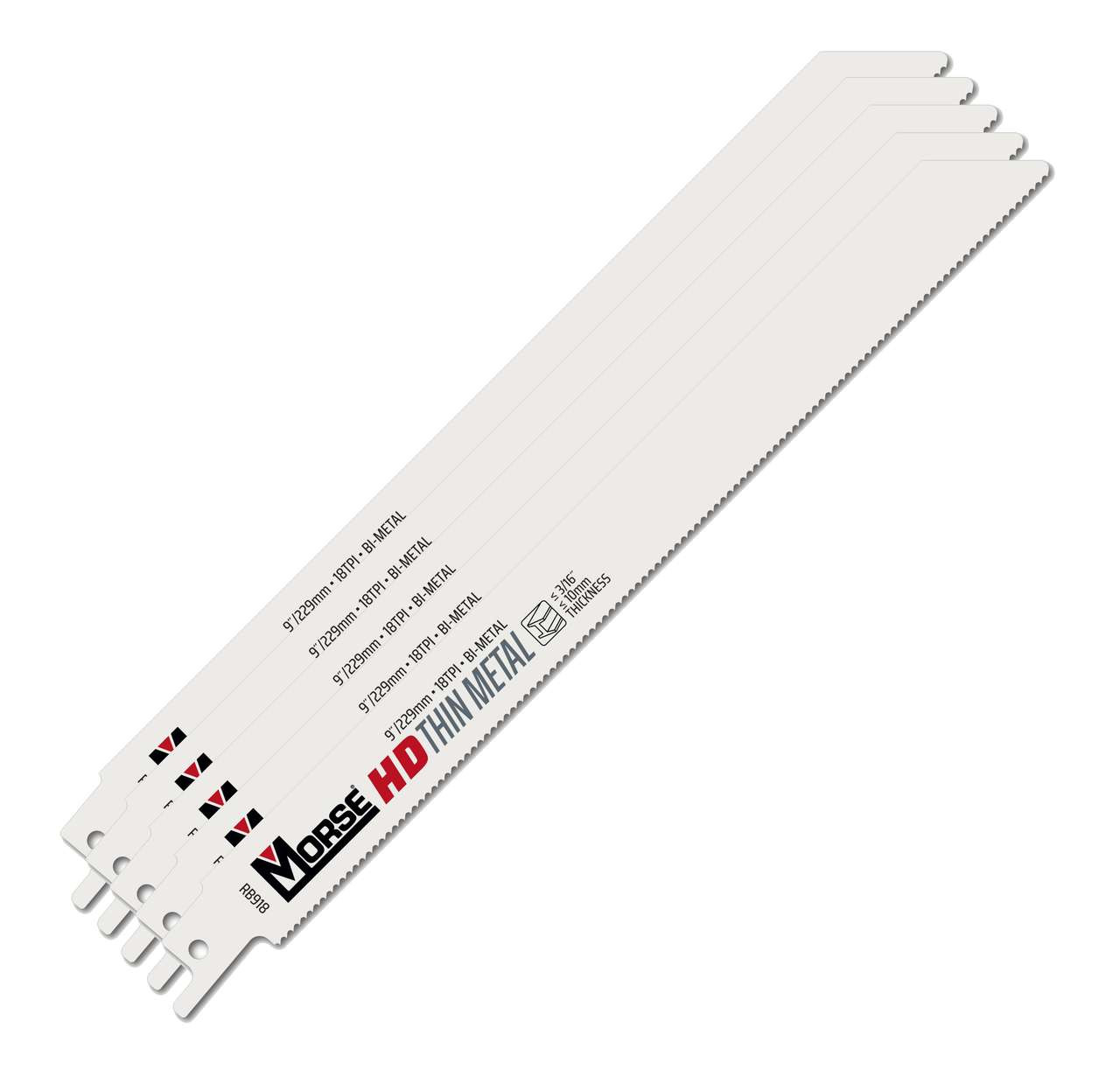 Morse, 1 pack/5 pc. 9" Bi-Metal Reciprocating Saw Blade Thin Metal 18 TPI 0.9mm(401005)