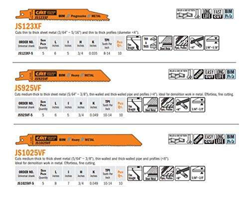 CMT (5 Pack) 8-14 6" TPI Bimetal Reciprocating Saw Blades for Metal, JS123XF-5