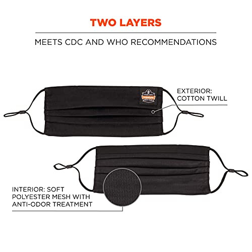 Ergodyne Skullerz  (12 Pack) Two Layer Pleated Face Cover Mask, Black, 8801
