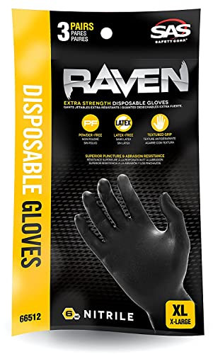 SAS Safety (3 Pair Per Bag)  66512 Raven Powder-Free Nitrile Gloves
