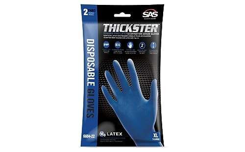 SAS Safety (2 Pair Per Bag) 6603-22 Thickster Powder-Free Exam Grade Latex Gloves (Large Size)