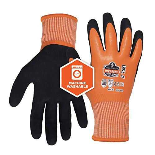 Ergodyne (Size-Small) ProFlex Coated Waterproof Winter Work Gloves - A5 Cut-Resistant, orange,7551/S