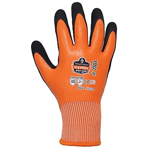 Ergodyne (Size-Small) ProFlex Coated Waterproof Winter Work Gloves - A5 Cut-Resistant, orange,7551/S