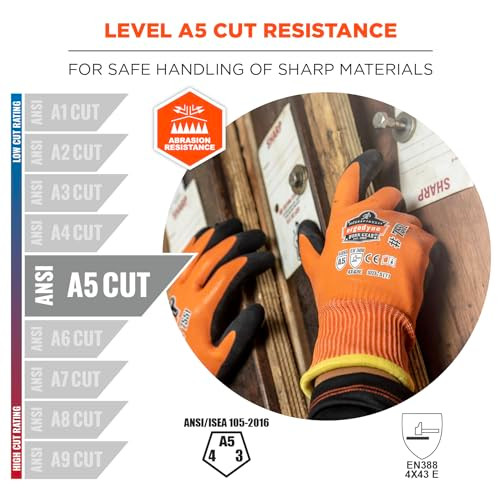 Ergodyne (Size-XXL) ProFlex Waterproof Winter Work Gloves, Cut Resistant ANSI A5, Sandy Nitrile Coated Palms, Thermal Fleece Lining, Orange 7551/XXL