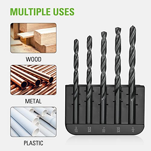 Greenworks 14-Pcs Black Oxide Drilling Bit Set,135 Degree Split Point, Black Oxide Coated, For Plastic, Wood and Metal