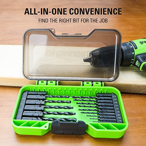 Greenworks 14-Pcs Black Oxide Drilling Bit Set,135 Degree Split Point, Black Oxide Coated, For Plastic, Wood and Metal