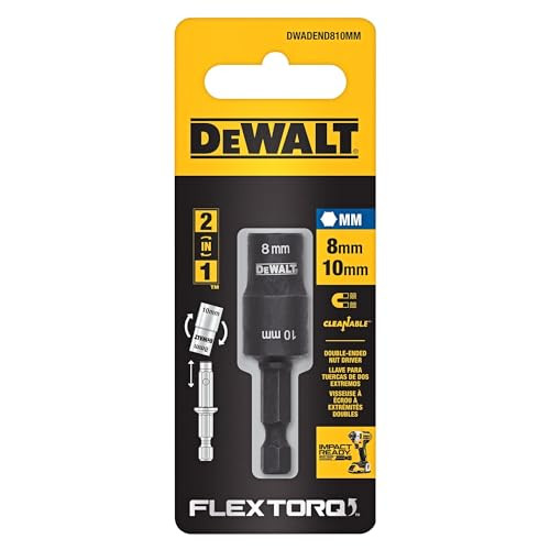 DEWALT FLEXTORQ Socket and Short Extension, 2 in 1, 8mm & 10mm Socket, Double Ended Nut Driver (DWADEND810MM)
