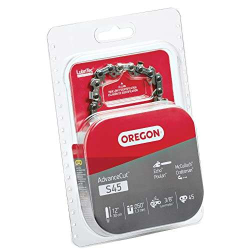 Oregon S45 AdvanceCut Replacement Chainsaw Chain for 12-Inch Guide Bar, 45 Drive Links, Pitch: 3/8" Low Profile, .050" Gauge