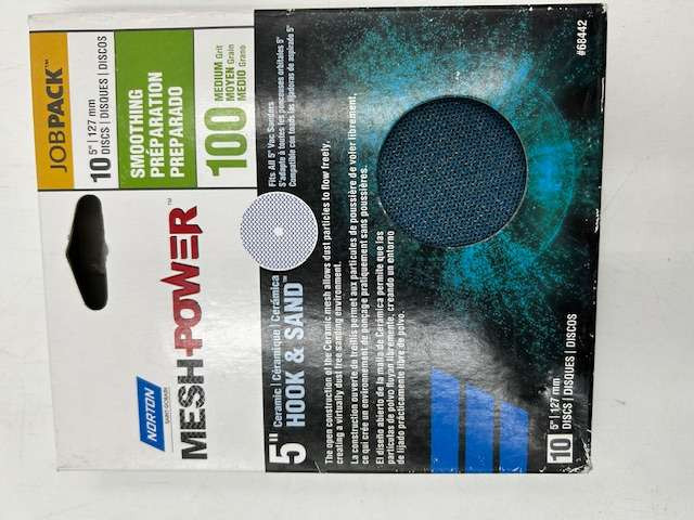 Norton 68442 (10 Pack) 5" Disc Hook & Sand Meshpower 100 Medium Grit Sandpaper
