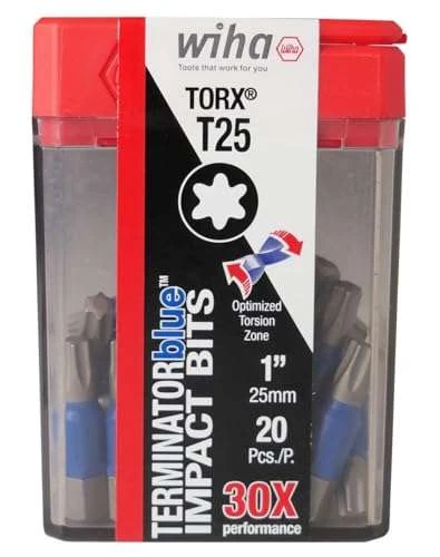 Wiha (20 Pack) TerminatorBlue Impact Bit Box - Torx T25 x 1"
