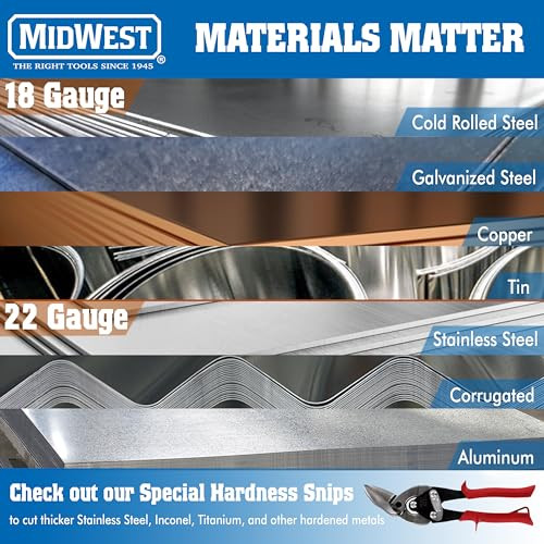 MIDWEST Aviation Snip - Left Cut Regular Tin Cutting Shears with Forged Blade & KUSH'N-POWER Comfort Grips - MWT-6716L