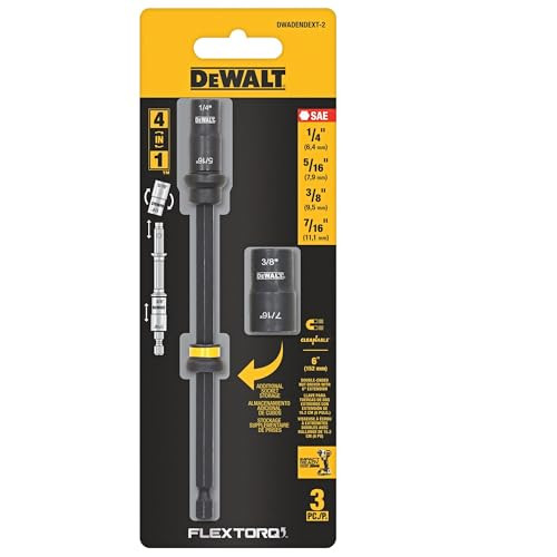 DEWALT FLEXTORQ Socket and Socket Extension, SAE, 4-in-1, with 6 inch Extension, Double Ended Nut Driver (DWADENDEXT-2)