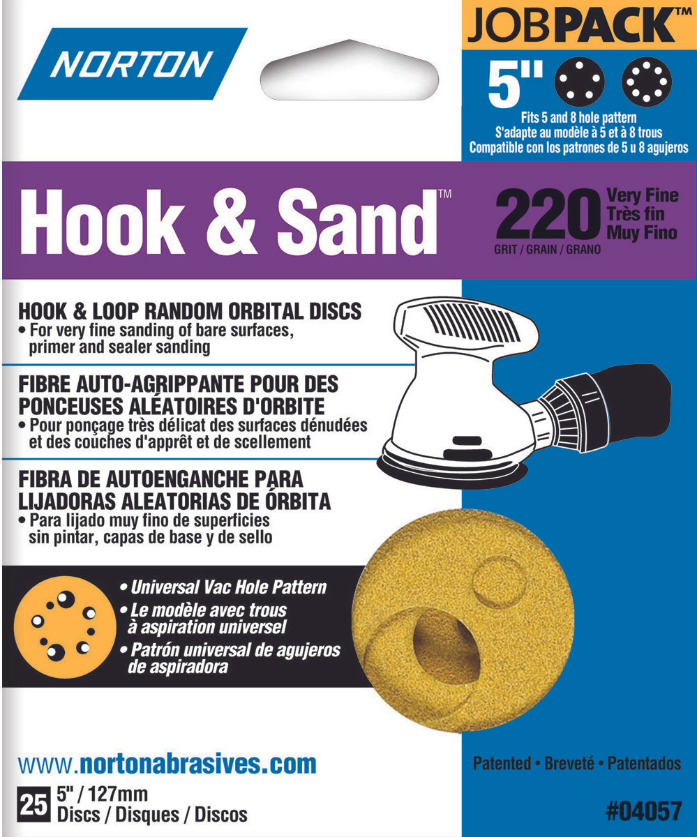 Norton (Pack of 25) Hook & Sand Random Orbital Discs, 5", P220 Grit, 04057